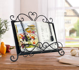 Metal Kitchen Cookbook Stand, Recipe Book Holder, iPad Holder, Cookery Book Easel with Weighted Chains, Classic Black