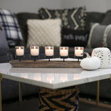 27.5 in. Rustic Wood Candle Centerpiece Tray w/ Five Metal Candle Holders