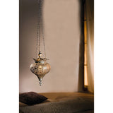Antique Silver Oriental Metal Hanging Pendant Light Candle Lantern - Small