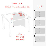 Universal Replacement 4 Panels Privacy Curtain Set for 10'  x 12' Gazebo (Gazebo Privacy Side Wall Set Only)