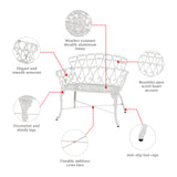 Antique Victorian Cast Aluminum Patio Dining Loveseat / Bench - White Heart