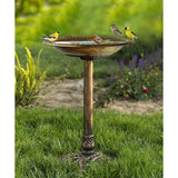 28 Inch Lightweight Poly Resin Outdoor Birdbath for Outside with Decoration Pedestal Base Stand - Pedestal Bird Bath for Outdoors Yard and Garden - Antique Bronze