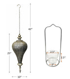 Antique Silver Oriental Metal Hanging Pendant Light Candle Lantern - Large