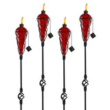 4 Pack 60 Inch Glass Garden Torch Light with Swirling Metal Ground Pole - Burning Citronella Torch Fuel | Outdoor Lighting for Party Patio Pathway Garden Garden Décor - Red