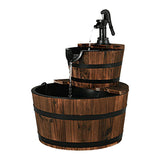 3 Gallons 23" 2_Tier Wood Barrel Water Fountains for Outdoors with Adjustable Pump