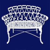 Antique Victorian Cast Aluminum Patio Dining Loveseat / Bench - White Heart
