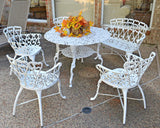 Antique Victorian Cast Aluminum Patio Dining Loveseat / Bench - White Heart