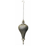 Antique Silver Oriental Metal Hanging Pendant Light Candle Lantern - Large