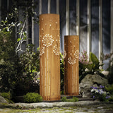 Set of 2 Rustic Solar LED Columns with Decorative Dandelion Motif for Home Yard Patio Outdoors