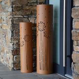 Set of 2 Rustic Solar LED Columns with Decorative Dandelion Motif for Home Yard Patio Outdoors
