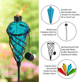 4 Pack 60 Inch Glass Garden Torch Light with Swirling Metal Ground Pole - Burning Citronella Torch Fuel | Outdoor Lighting for Party Patio Pathway Garden Garden Décor - Blue
