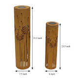 Set of 2 Rustic Solar LED Columns with Decorative Dandelion Motif for Home Yard Patio Outdoors