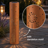 Set of 2 Rustic Solar LED Columns with Decorative Dandelion Motif for Home Yard Patio Outdoors