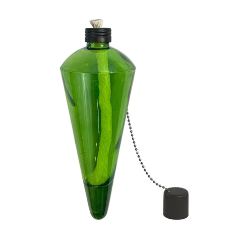 Replacement Garden Torch Glass Fuel Canister with Fiberglass Wick and Metal Snuffer ONLY - Green