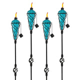 4 Pack 60 Inch Glass Garden Torch Light with Swirling Metal Ground Pole - Burning Citronella Torch Fuel | Outdoor Lighting for Party Patio Pathway Garden Garden Décor - Blue