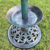 Solar Lighted Bird Bath for Yard and Garden with Planter Bowl - Verdigris Green