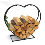 34 Inch Metal Heart Shaped Firewood Log Rack | Black Firewood Holder Storage Rack | Log Wood Shelf for Outdoor Indoor Décor - Large