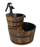 3 Gallons 23" 2_Tier Wood Barrel Water Fountains for Outdoors with Adjustable Pump