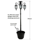 6.6 ft (79 in) Tall Solar Lamp Post and Planter - 3 Heads, White LEDs, Black