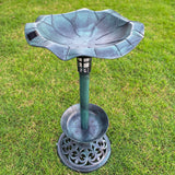 Solar Lighted Bird Bath for Yard and Garden with Planter Bowl - Verdigris Green