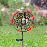 44 in. Tall 3D Metal Peacock Wind Spinner Garden Stake with Solar Crackle Glass Ball