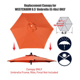 Replacement Umbrella Canopy Cover for 6.5 ft 6 Ribs Patio Market Umbrella (Canopy Only) - Orange