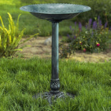 28 Inch Lightweight Verdigris Green Poly Resin Outdoor Birdbath for Outside with Decoration Pedestal Base Stand - Pedestal Bird Bath for Outdoors Yard and Garden