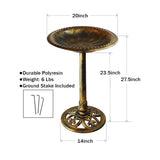 28 Inch Lightweight Poly Resin Outdoor Birdbath for Outside with Decoration Pedestal Base Stand - Pedestal Bird Bath for Outdoors Yard and Garden - Antique Bronze