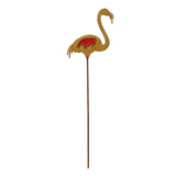 Rustic Flamingo Metal Garden Pick with Red Glass Feather Accent