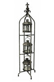 Set of 3 Large Floor Standing Hanging Candle Lanterns with 4 ft. Tall Folding Rack | Tall Decorative Candle Lantern Set With Foldable Three-Tier Stand for Home Front Porch Décor