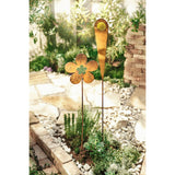 2PK Rustic Metal Garden Picks, Planter Stakes w/ Yellow Glass Accent
