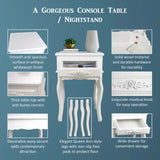 Antique White Shabby Chic Wood Console Table with Rosebuds