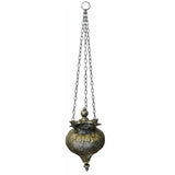 Antique Silver Oriental Metal Hanging Pendant Light Candle Lantern - Small