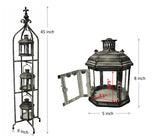 Set of 3 Large Floor Standing Hanging Candle Lanterns with 4 ft. Tall Folding Rack | Tall Decorative Candle Lantern Set With Foldable Three-Tier Stand for Home Front Porch Décor