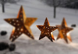 Candlestick "Star" Medium - Metal in Trendy Rostton with Punched Star Patterns