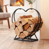 Metal Heart Shaped Firewood Log Rack | Black Firewood Holder Storage Rack | Log Wood Shelf for Outdoor Indoor Décor