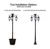 6.6 ft (79 in) Tall Solar Lamp Post and Planter - 3 Heads, White LEDs, Black