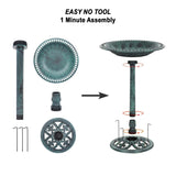 28 Inch Lightweight Verdigris Green Poly Resin Outdoor Birdbath for Outside with Decoration Pedestal Base Stand - Pedestal Bird Bath for Outdoors Yard and Garden