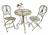 Folding Metal Bistro Set w/ Scrolling Heart & Peacock Tail Motif, Set of Three