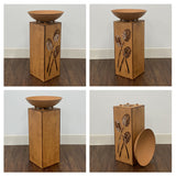 Rustic LED Pillar with Planter Dish Bowl and Timer - Decorative Column with Leaves Motif for Home Yard Patio Outdoors