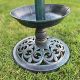 Solar Lighted Bird Bath for Yard and Garden with Planter Bowl - Verdigris Green