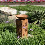 Rustic LED Pillar with Planter Dish Bowl and Timer - Decorative Column with Leaves Motif for Home Yard Patio Outdoors