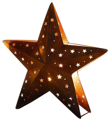 Candlestick "Star" Medium - Metal in Trendy Rostton with Punched Star Patterns