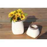 Decorative Cement Vase with Round Top Square Base, Medium