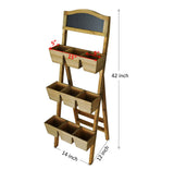3 Tiered Foldable Wooden Plant Stand Outdoor Plant Ladder Plant Display Planter Holder Patio Lawn Garden Balcony Organizer with Box Display Shelf Rack