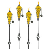 4 Pack 60 Inch Glass Garden Torch Light with Swirling Metal Ground Pole - Burning Citronella Torch Fuel | Outdoor Lighting for Party Patio Pathway Garden Garden Décor - Yellow