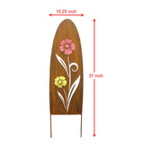 2PK Rustic Oval Top Metal Garden Picks with Red and Yellow Glass Flower Cutting