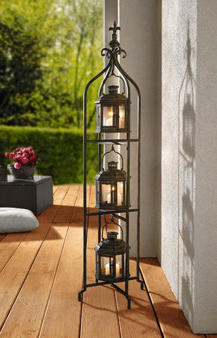 Metal Candle Lanterns with Stand - Three-tier Lantern Stand for Yard