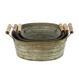 Metal Planter Tubs with Wooden Handles, Set of Three