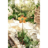 Rustic Flower Metal Garden Pick with Green Glass Center